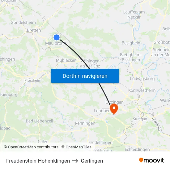 Freudenstein-Hohenklingen to Gerlingen map