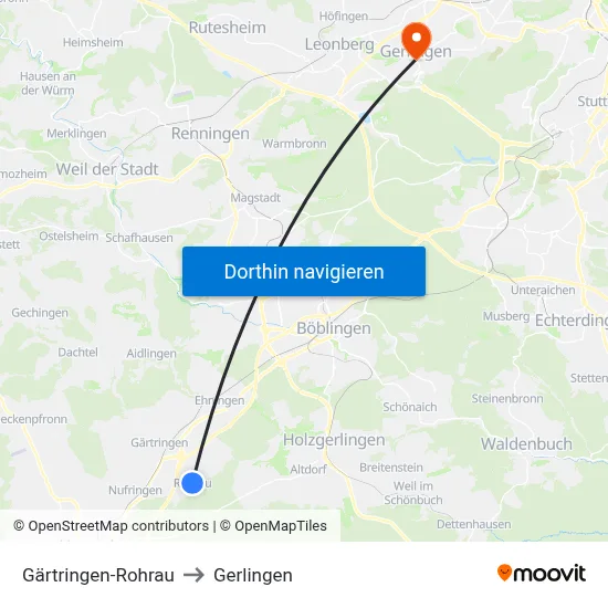 Gärtringen-Rohrau to Gerlingen map