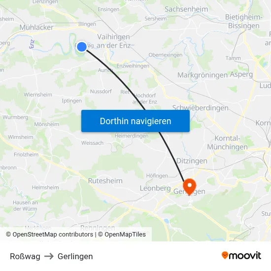 Roßwag to Gerlingen map