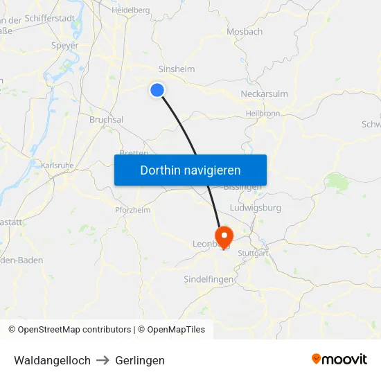 Waldangelloch to Gerlingen map