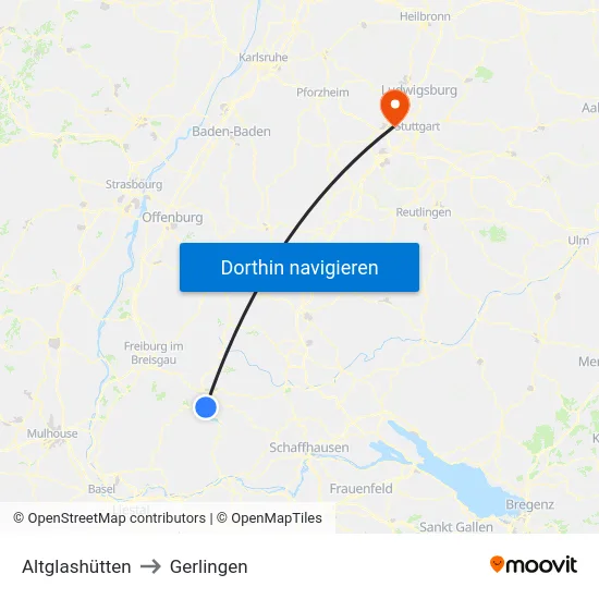 Altglashütten to Gerlingen map
