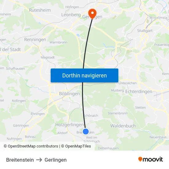 Breitenstein to Gerlingen map