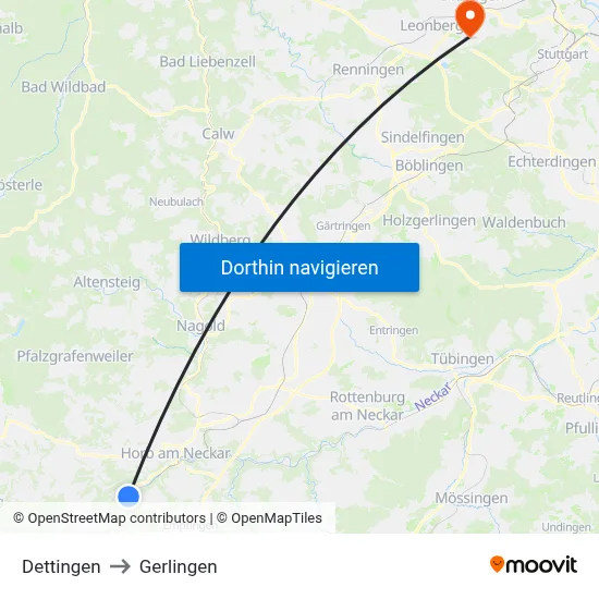 Dettingen to Gerlingen map