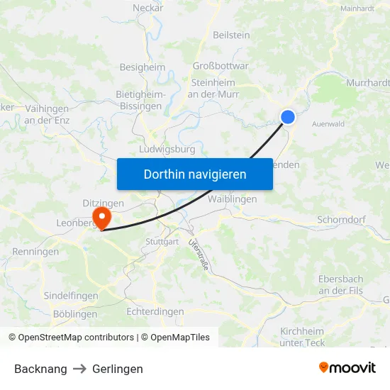 Backnang to Gerlingen map