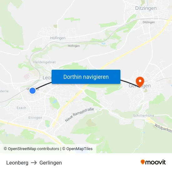 Leonberg to Gerlingen map