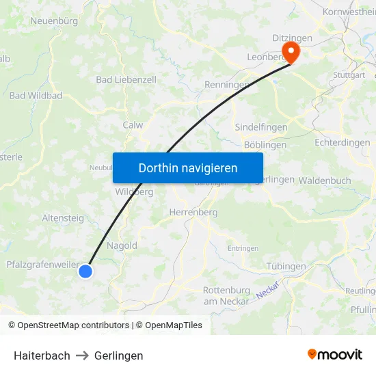 Haiterbach to Gerlingen map
