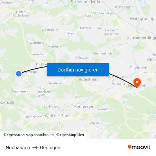 Neuhausen to Gerlingen map