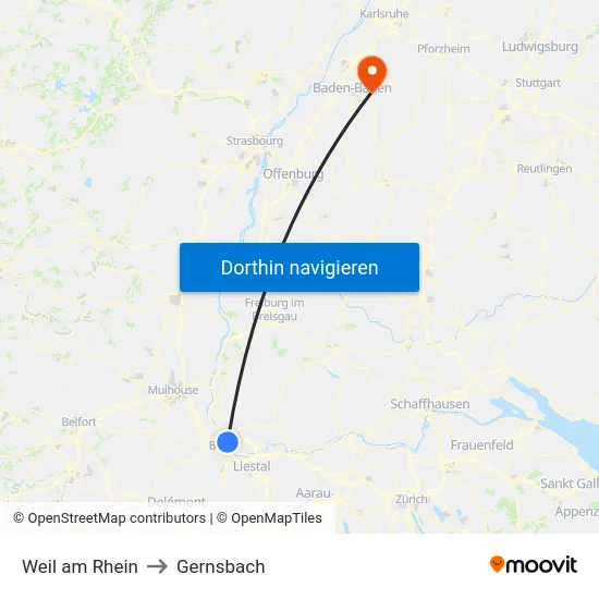 Weil am Rhein to Gernsbach map