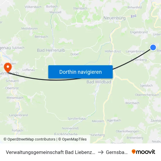 Verwaltungsgemeinschaft Bad Liebenzell to Gernsbach map