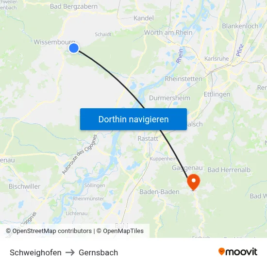 Schweighofen to Gernsbach map
