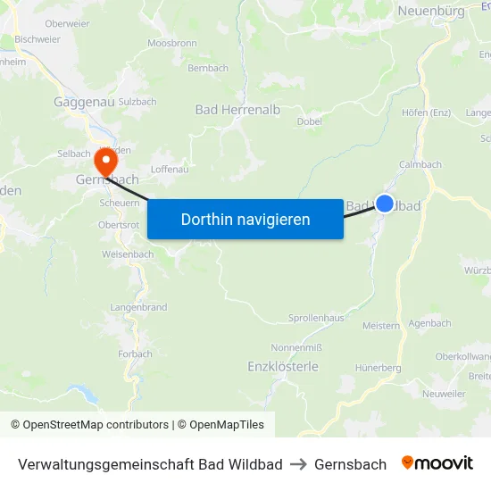 Verwaltungsgemeinschaft Bad Wildbad to Gernsbach map