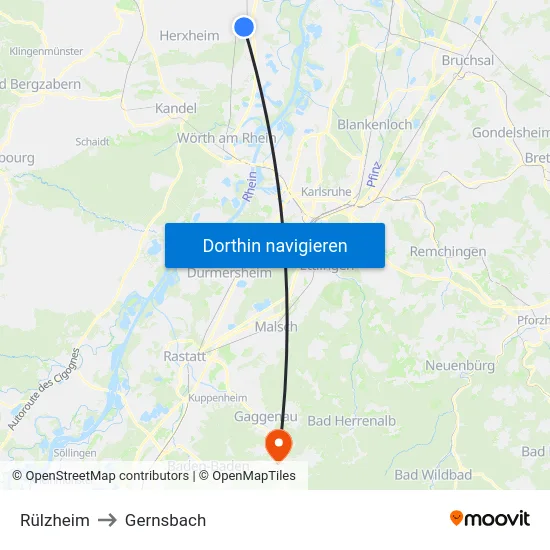 Rülzheim to Gernsbach map