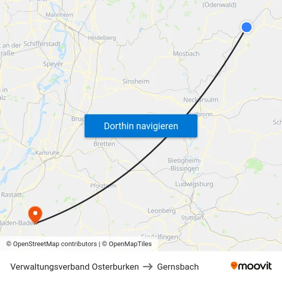 Verwaltungsverband Osterburken to Gernsbach map
