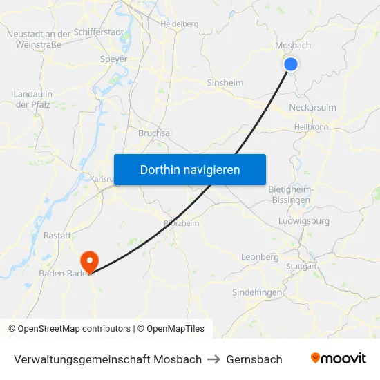 Verwaltungsgemeinschaft Mosbach to Gernsbach map
