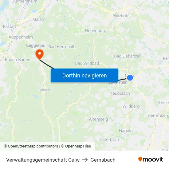 Verwaltungsgemeinschaft Calw to Gernsbach map