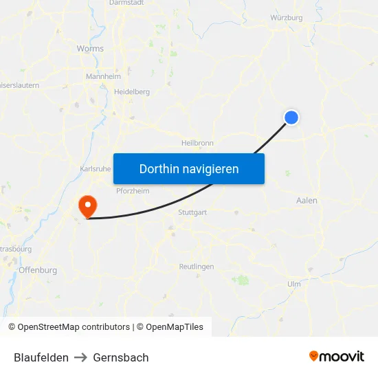 Blaufelden to Gernsbach map