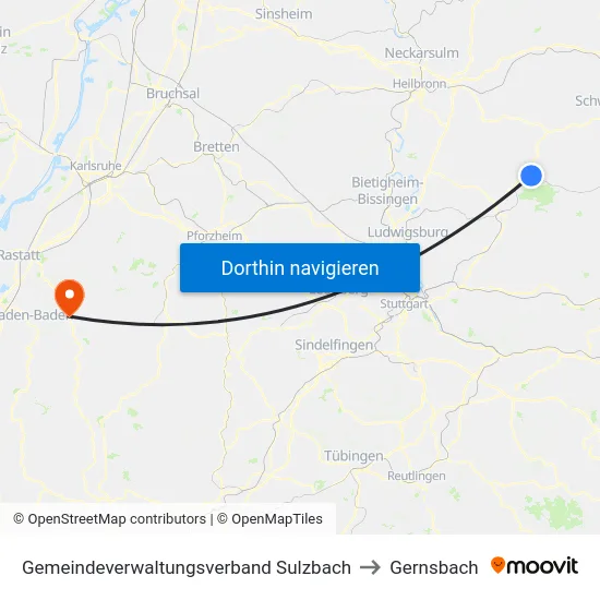 Gemeindeverwaltungsverband Sulzbach to Gernsbach map