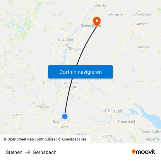 Steinen to Gernsbach map