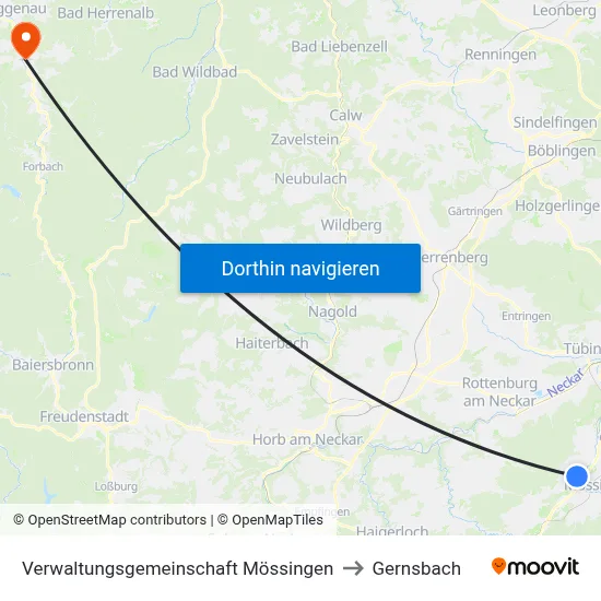 Verwaltungsgemeinschaft Mössingen to Gernsbach map