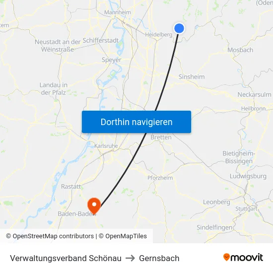 Verwaltungsverband Schönau to Gernsbach map