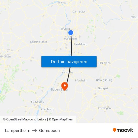 Lampertheim to Gernsbach map