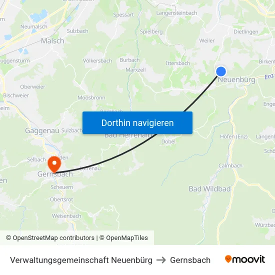 Verwaltungsgemeinschaft Neuenbürg to Gernsbach map