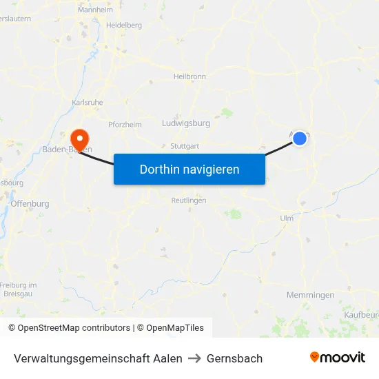 Verwaltungsgemeinschaft Aalen to Gernsbach map
