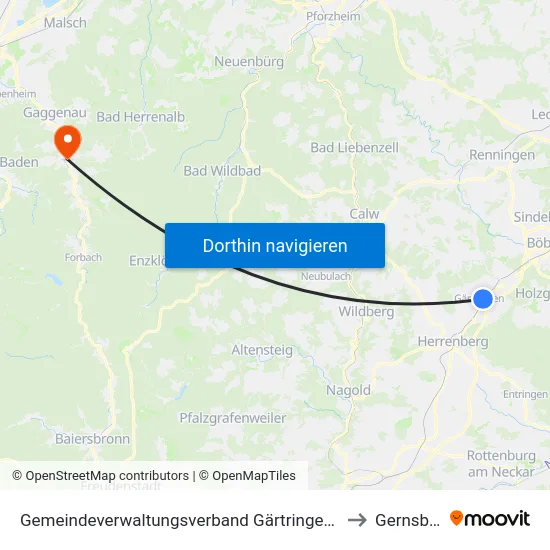 Gemeindeverwaltungsverband Gärtringen/Ehningen to Gernsbach map