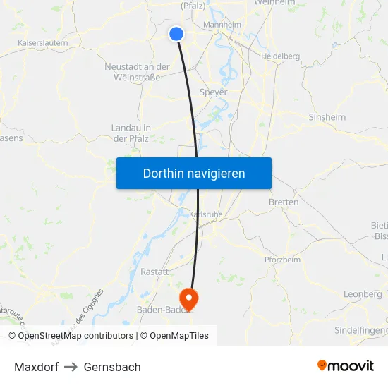Maxdorf to Gernsbach map