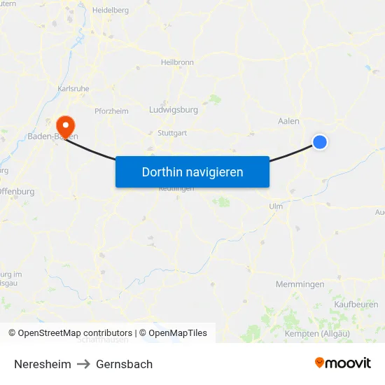 Neresheim to Gernsbach map