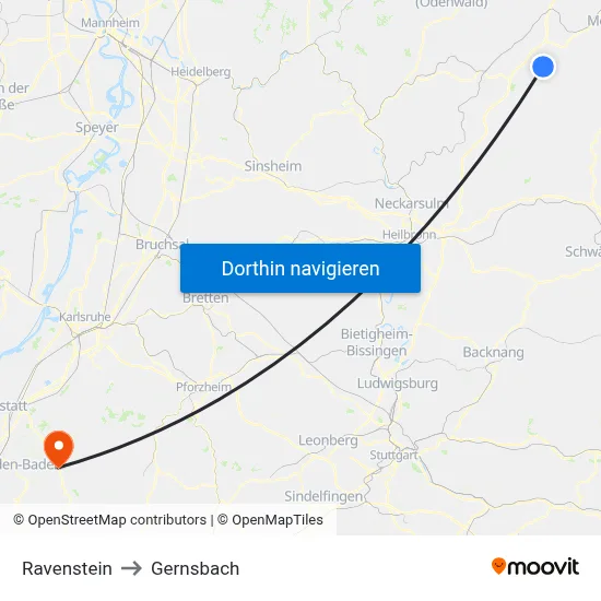 Ravenstein to Gernsbach map