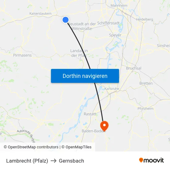 Lambrecht (Pfalz) to Gernsbach map