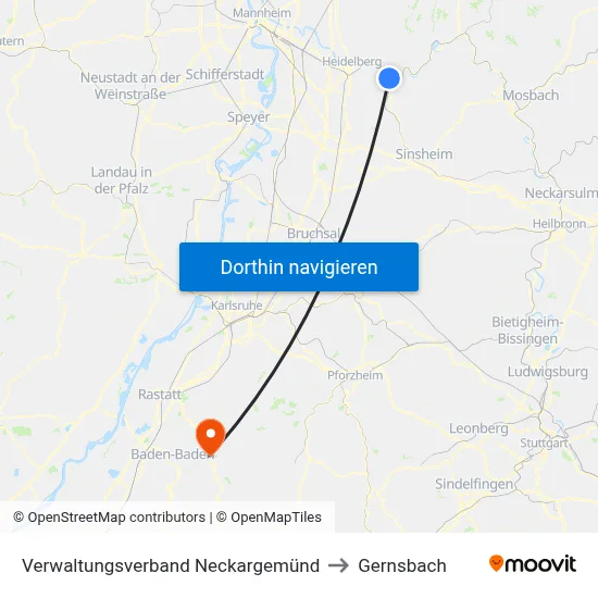Verwaltungsverband Neckargemünd to Gernsbach map