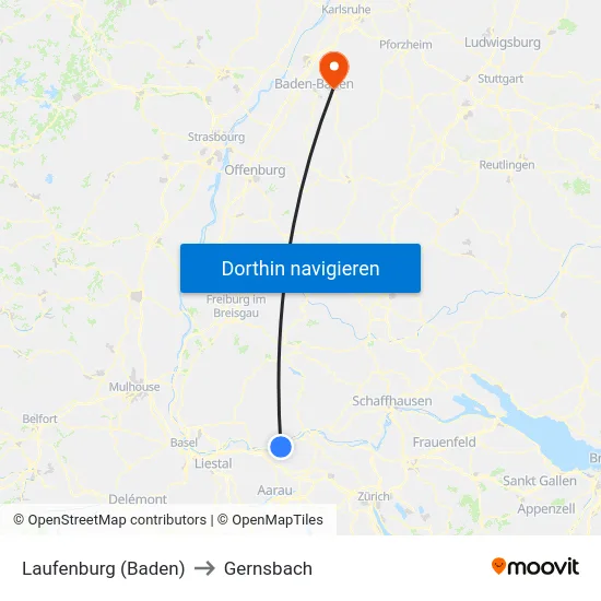 Laufenburg (Baden) to Gernsbach map