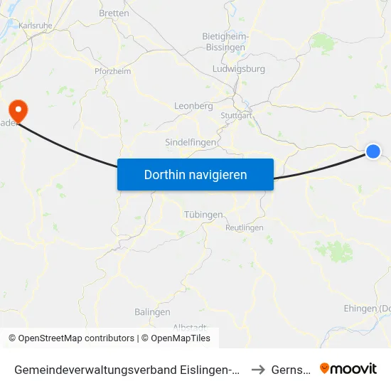 Gemeindeverwaltungsverband Eislingen-Ottenbach-Salach to Gernsbach map
