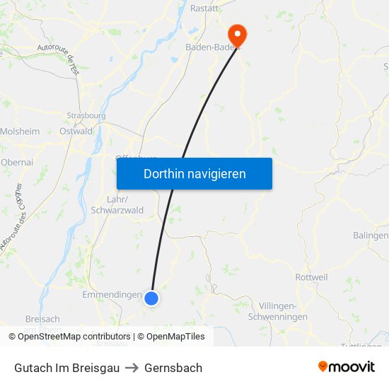 Gutach Im Breisgau to Gernsbach map