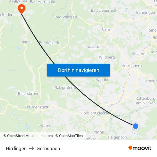 Hirrlingen to Gernsbach map