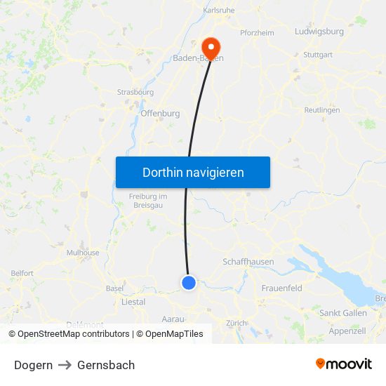Dogern to Gernsbach map