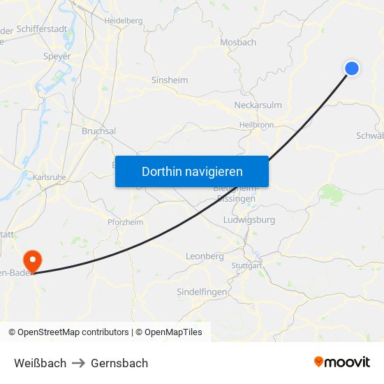 Weißbach to Gernsbach map