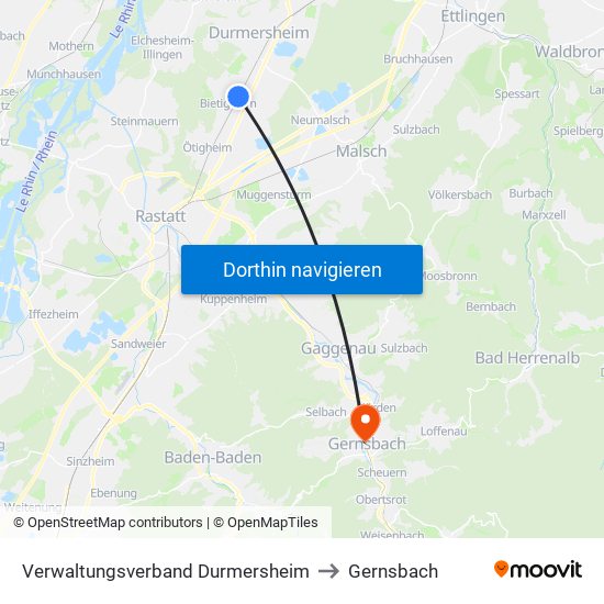 Verwaltungsverband Durmersheim to Gernsbach map