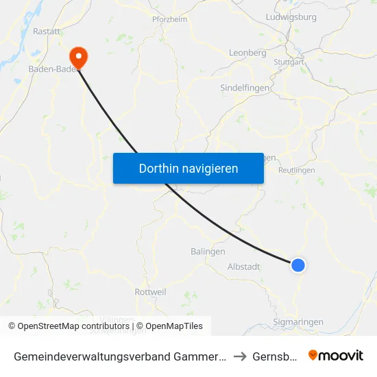 Gemeindeverwaltungsverband Gammertingen to Gernsbach map