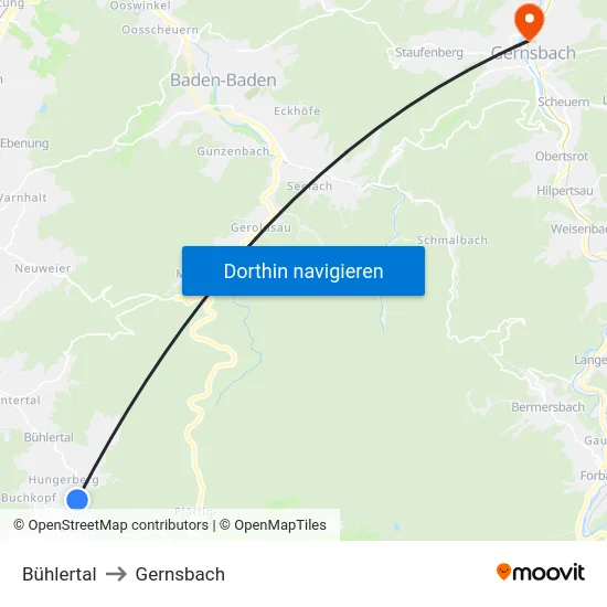 Bühlertal to Gernsbach map