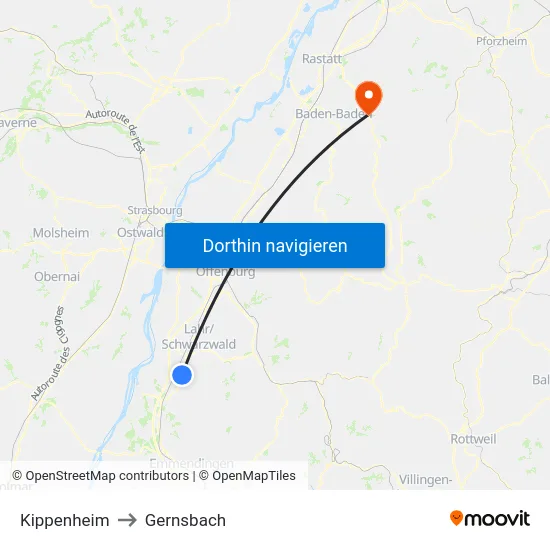 Kippenheim to Gernsbach map