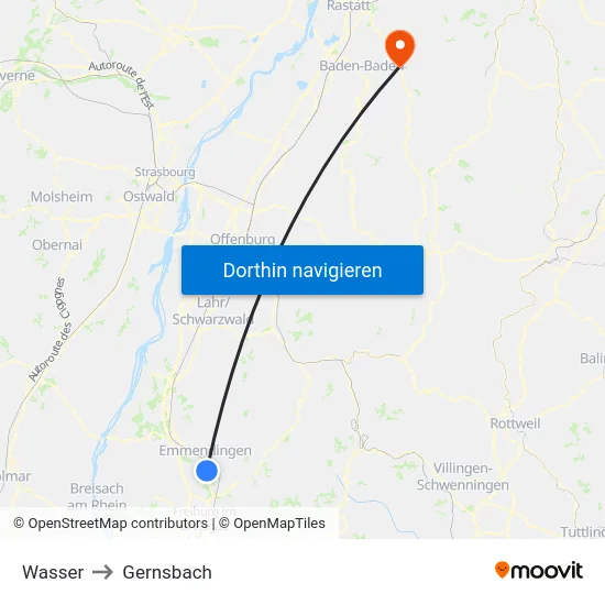 Wasser to Gernsbach map