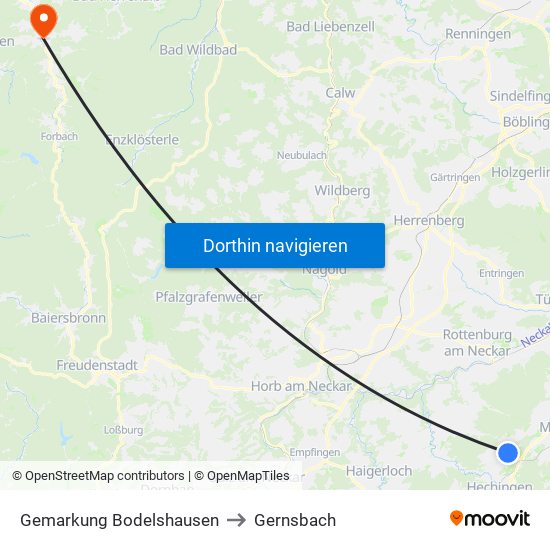 Gemarkung Bodelshausen to Gernsbach map