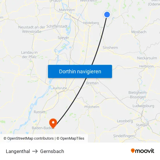 Langenthal to Gernsbach map