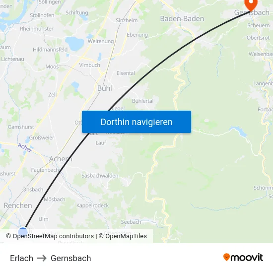 Erlach to Gernsbach map