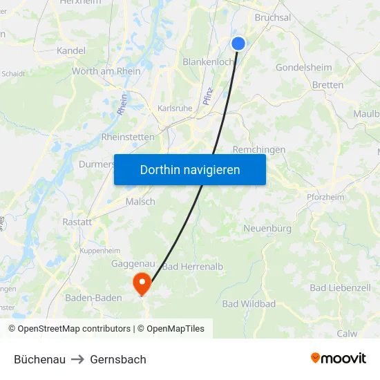 Büchenau to Gernsbach map