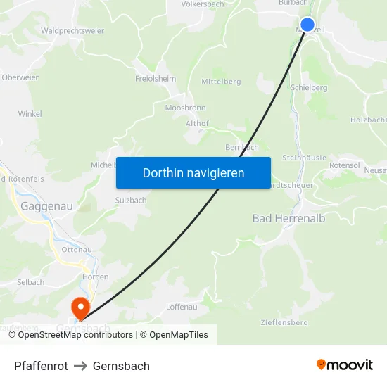 Pfaffenrot to Gernsbach map