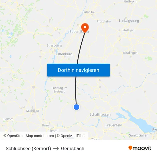 Schluchsee (Kernort) to Gernsbach map